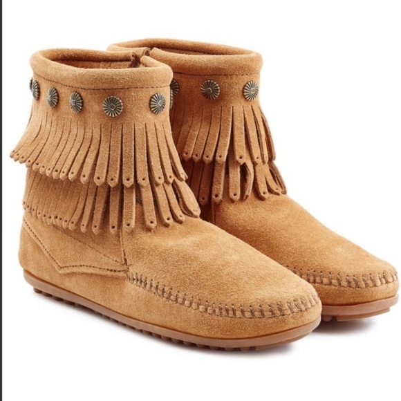 Minnetonka Brown Suede Festival Fringe Booties 7 - Picture 1 of 8